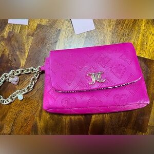 Juicy Couture Pink Clutch with Embossed Pattern and Chain Strap